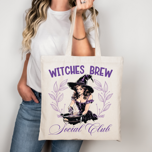 Witches Brew Social Club Tragetasche – Hexen Beutel Halloween Motiv | Baumwolltasche in Beige Rosa Schwarz | DTG Druck oder als Bügelbildy (Kopie)