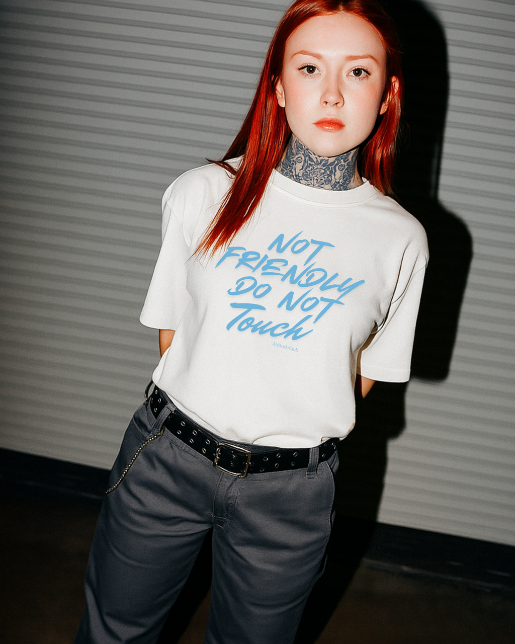 NOT FRIENDLY DO NOT TOUCH – Oversize Unisex Shirt aus Bio Baumwolle | Statement T Shirt Damen Herren | Premium Oversize