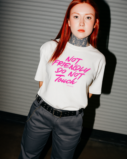 NOT FRIENDLY DO NOT TOUCH – Oversize Unisex Shirt Bio Baumwolle | Statement T Shirt Damen Herren | Premium Oversize