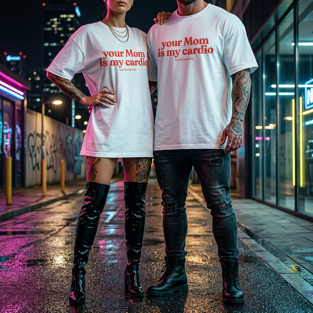 Your Mom is my cardio Shirt mit Frontprint – Oversize Unisex T-Shirt aus 100% Baumwolle, freches Statement Streetwear