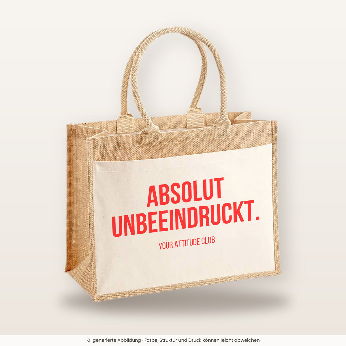 Absolut unbeeindruckt. – Jutetasche mit Spruch, große Jutetasche, Produktansicht