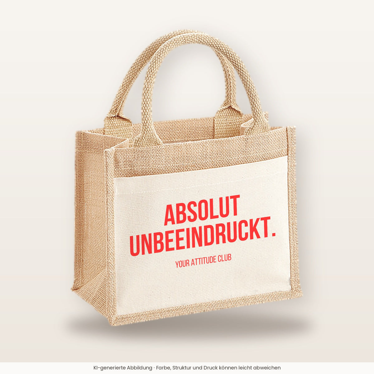 Absolut unbeeindruckt. – Jutetasche mit Spruch, kleine Jutetasche 26 × 22 cm
