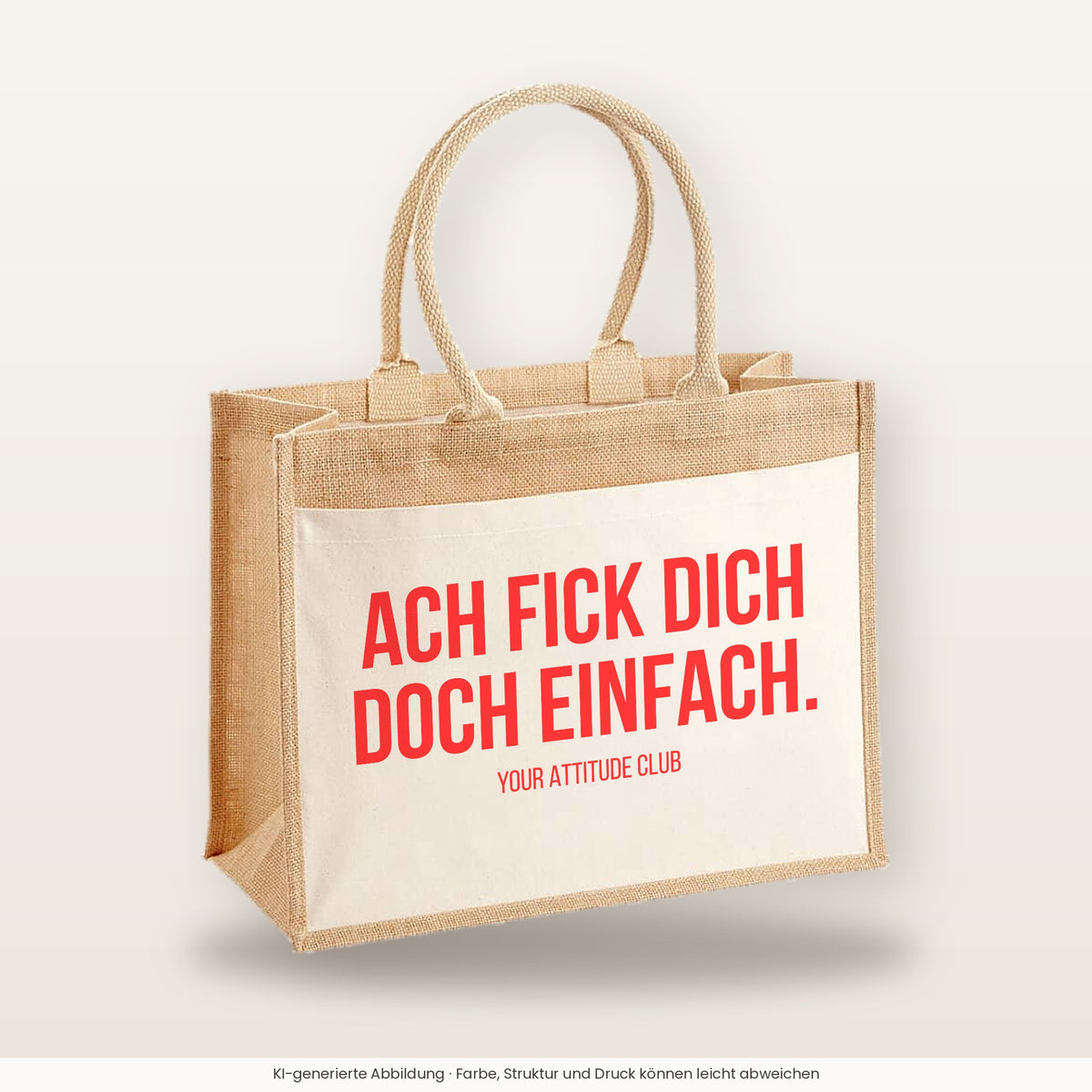 Ach fick dich doch einfach. – Jutetasche mit Spruch, große Jutetasche, Produktansicht