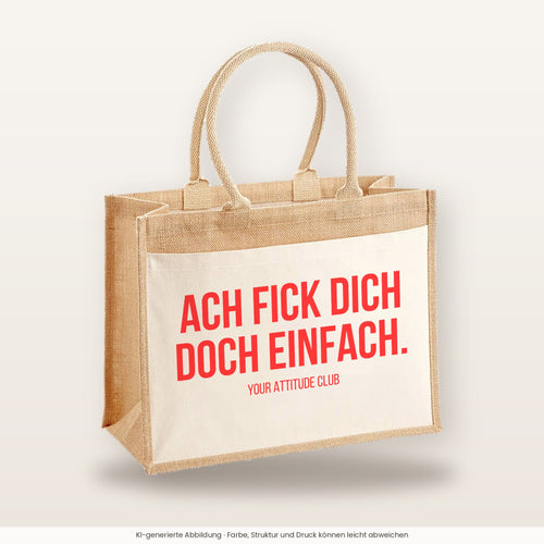 Ach fick dich doch einfach. – Jutetasche mit Spruch, große Jutetasche, Produktansicht