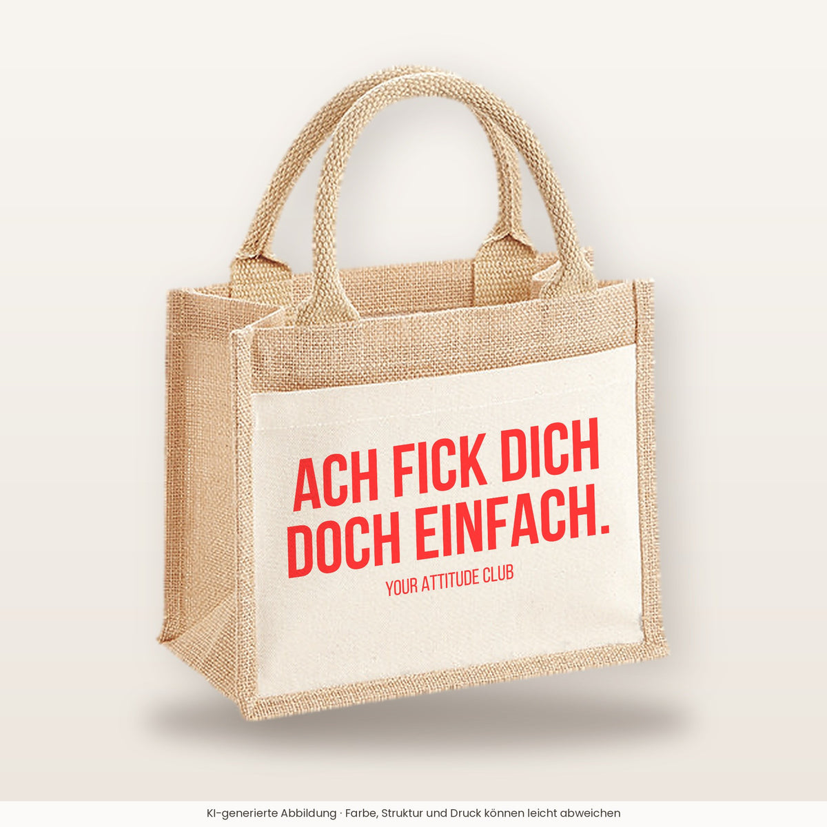 Ach fick dich doch einfach. – Jutetasche mit Spruch, kleine Jutetasche 26 × 22 cm