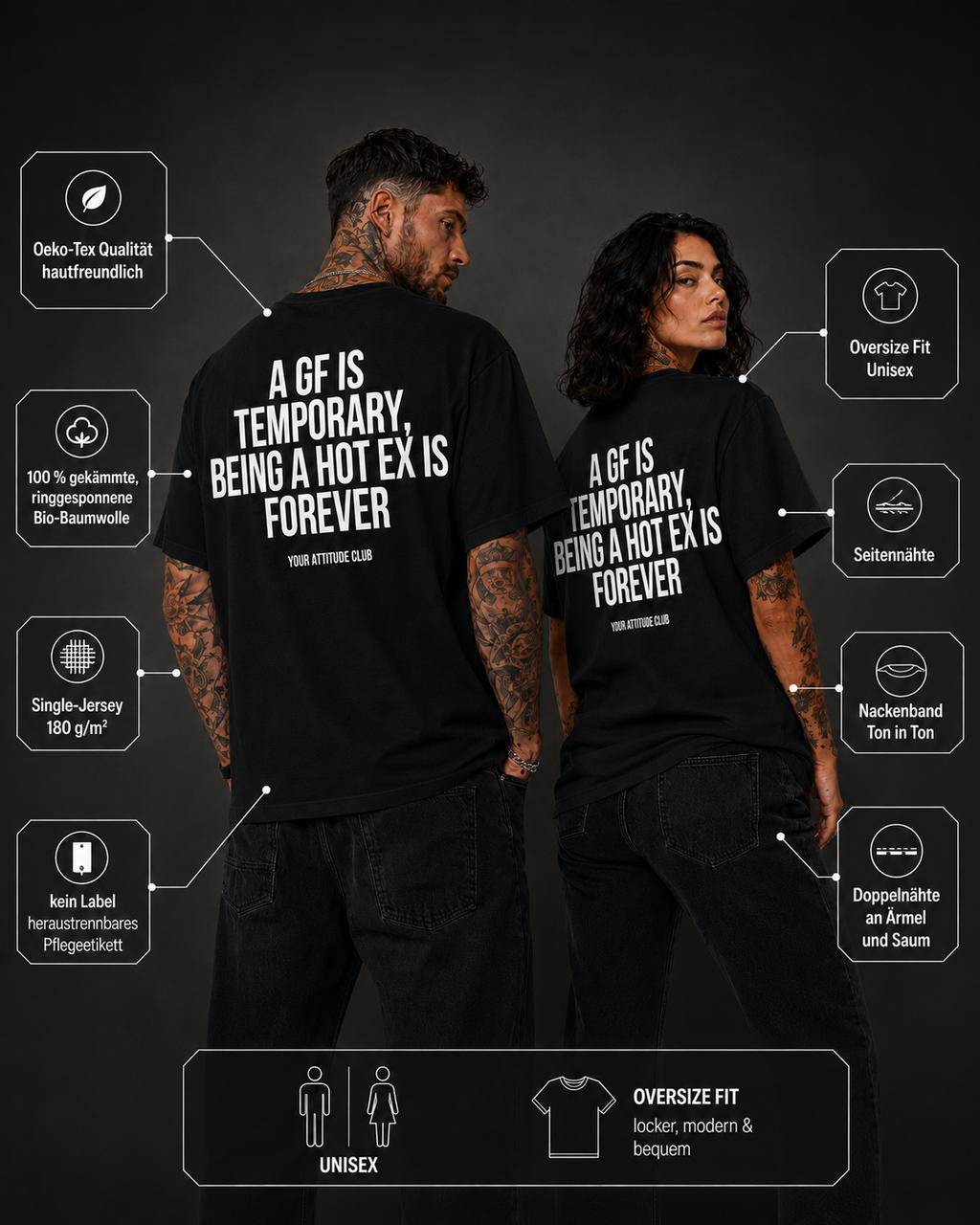 A GF IS TEMPORARY, BEING A HOT EX IS FOREVER – Unisex Oversize T-Shirt mit Backprint, Statement Shirt, Streetwear Geschenk