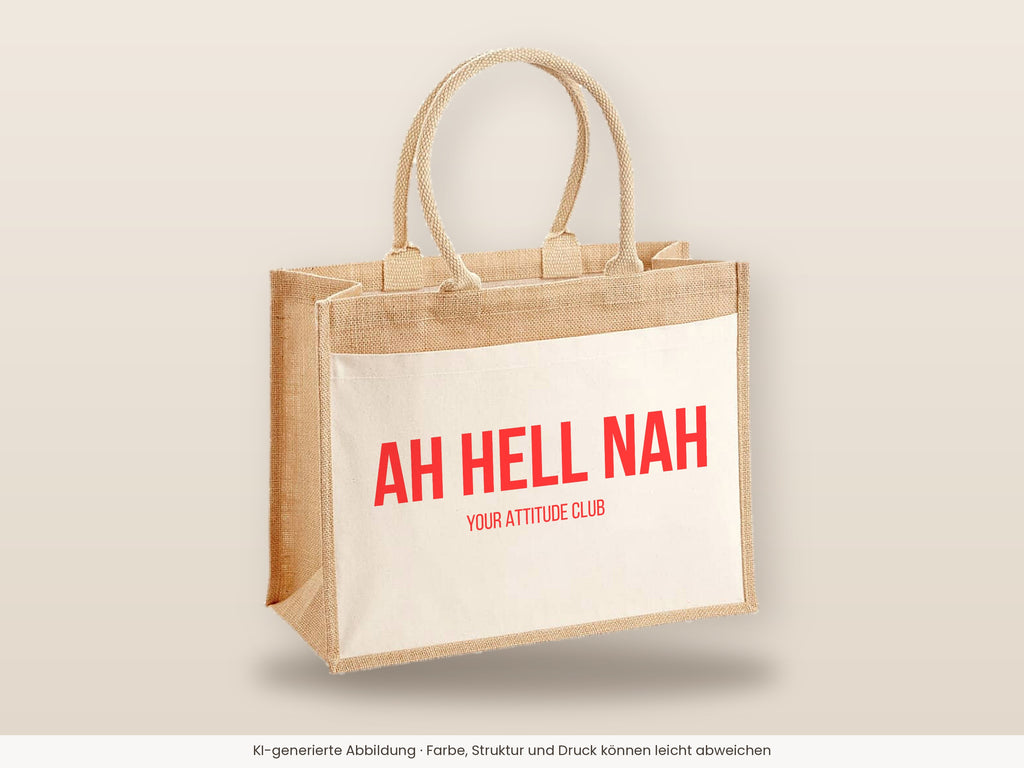 Ah hell nah – Jutetasche mit Spruch, große Jutetasche, Detailansicht