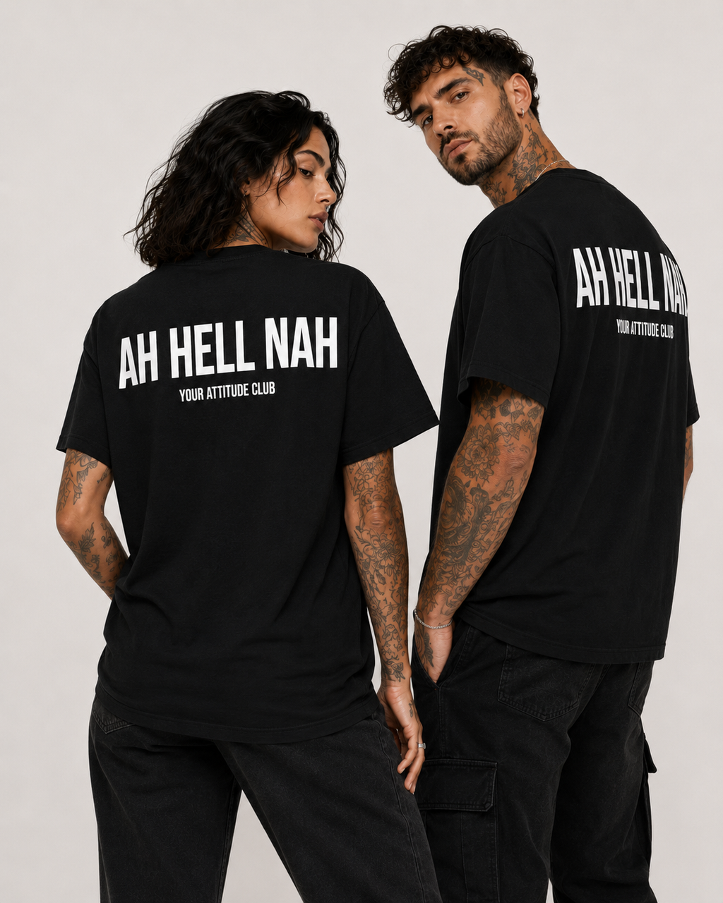 AH HELL NAH – Unisex Oversize T-Shirt mit Backprint, lustiges Statement Shirt, Streetwear Geschenk für Frauen und Männer