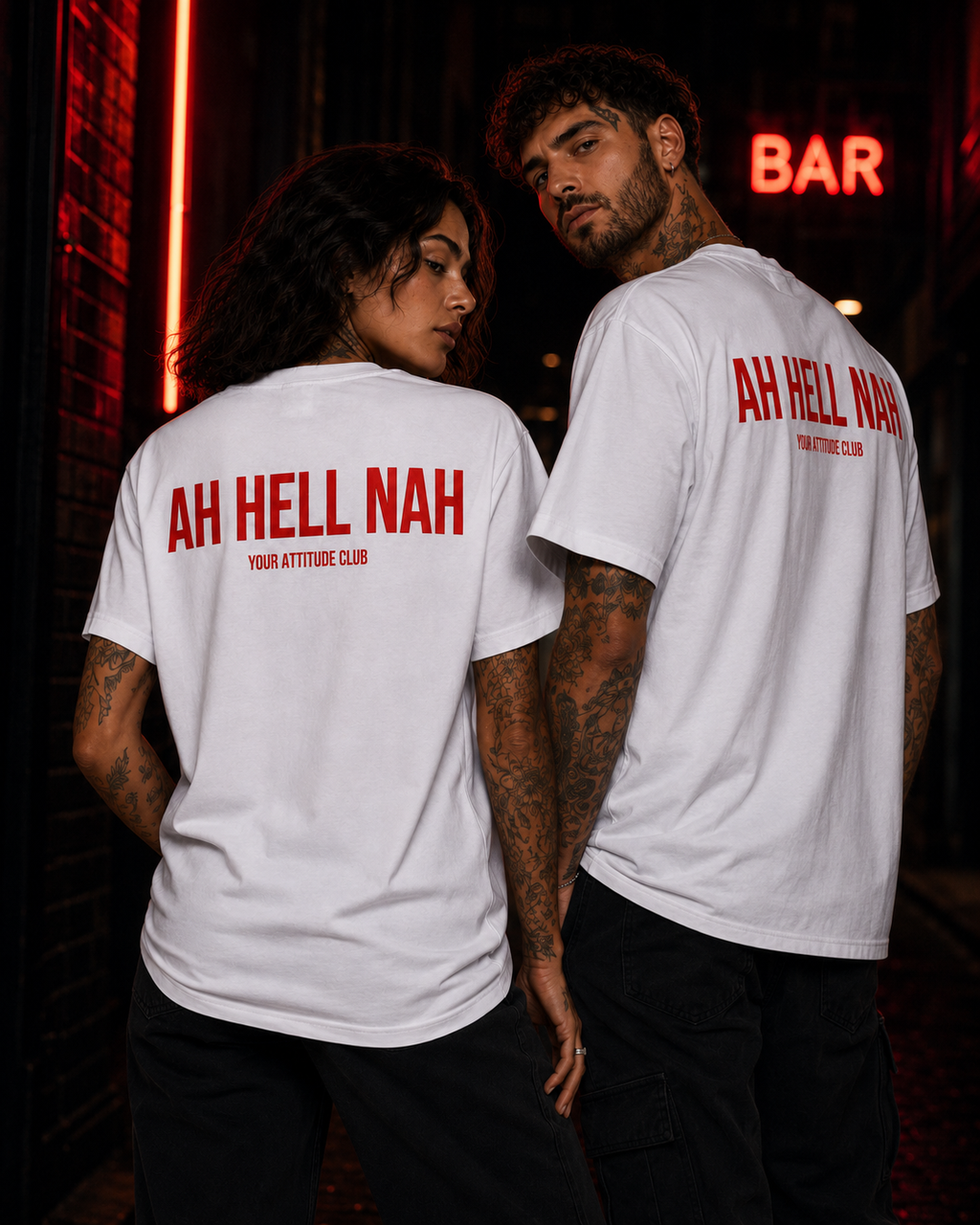 AH HELL NAH – Unisex Oversize T-Shirt mit Backprint, lustiges Statement Shirt, Streetwear Geschenk für Frauen und Männer