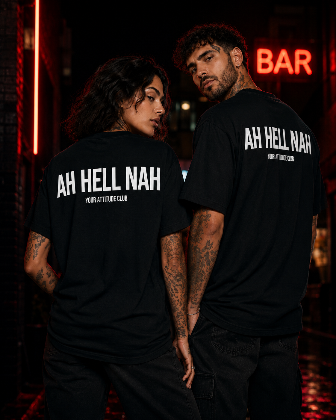 AH HELL NAH – Unisex Oversize T-Shirt mit Backprint, lustiges Statement Shirt, Streetwear Geschenk für Frauen und Männer
