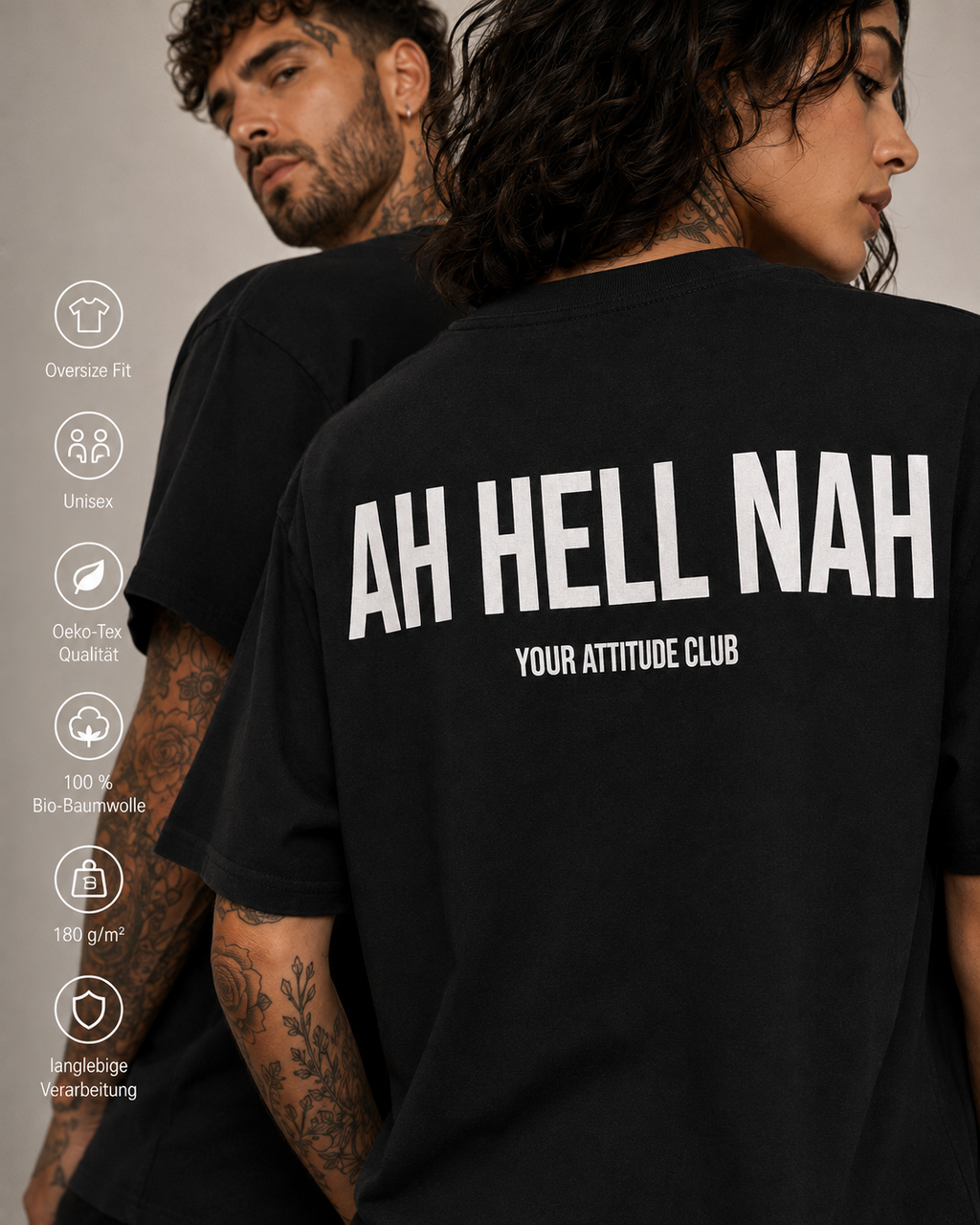AH HELL NAH – Unisex Oversize T-Shirt mit Backprint, lustiges Statement Shirt, Streetwear Geschenk für Frauen und Männer