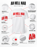 AH HELL NAH – Unisex Statement T-Shirt Weiß mit rotem Backprint | freches Sprüche Shirt für Erwachsene