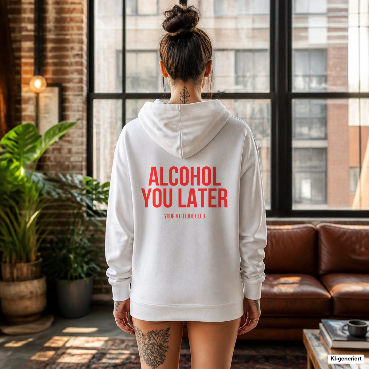 ALCOHOL YOU LATER – weißer Hoodie mit rotem Backprint, Damen im Loft