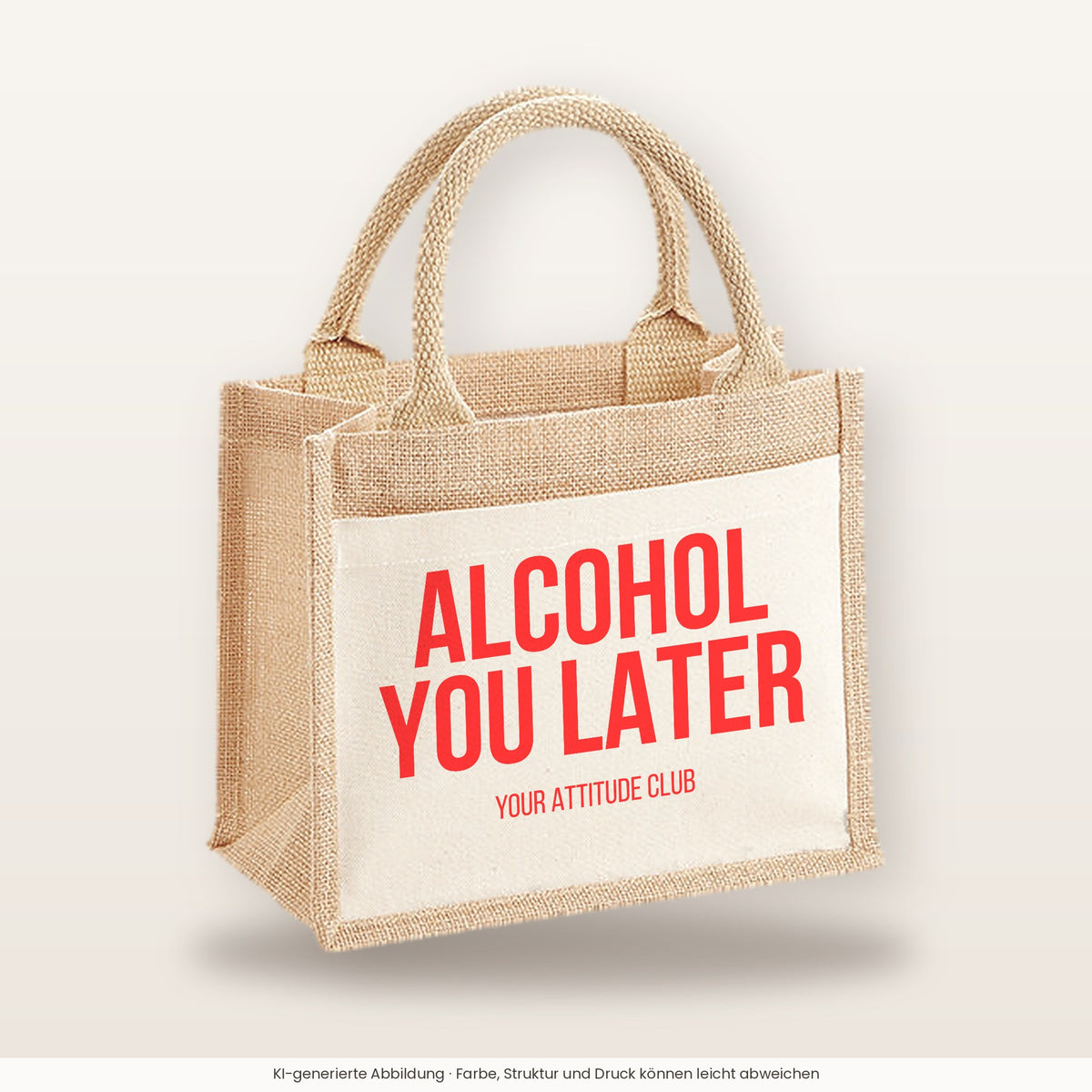 Alcohol you later – Jutetasche mit Spruch, kleine Jutetasche 26 × 22 cm