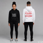 All I Want Is Illegal, Expensive or Blonde – Hoodie unisex mit Frontprint (Frau, Schwarz) und Backprint (Mann, Weiß)