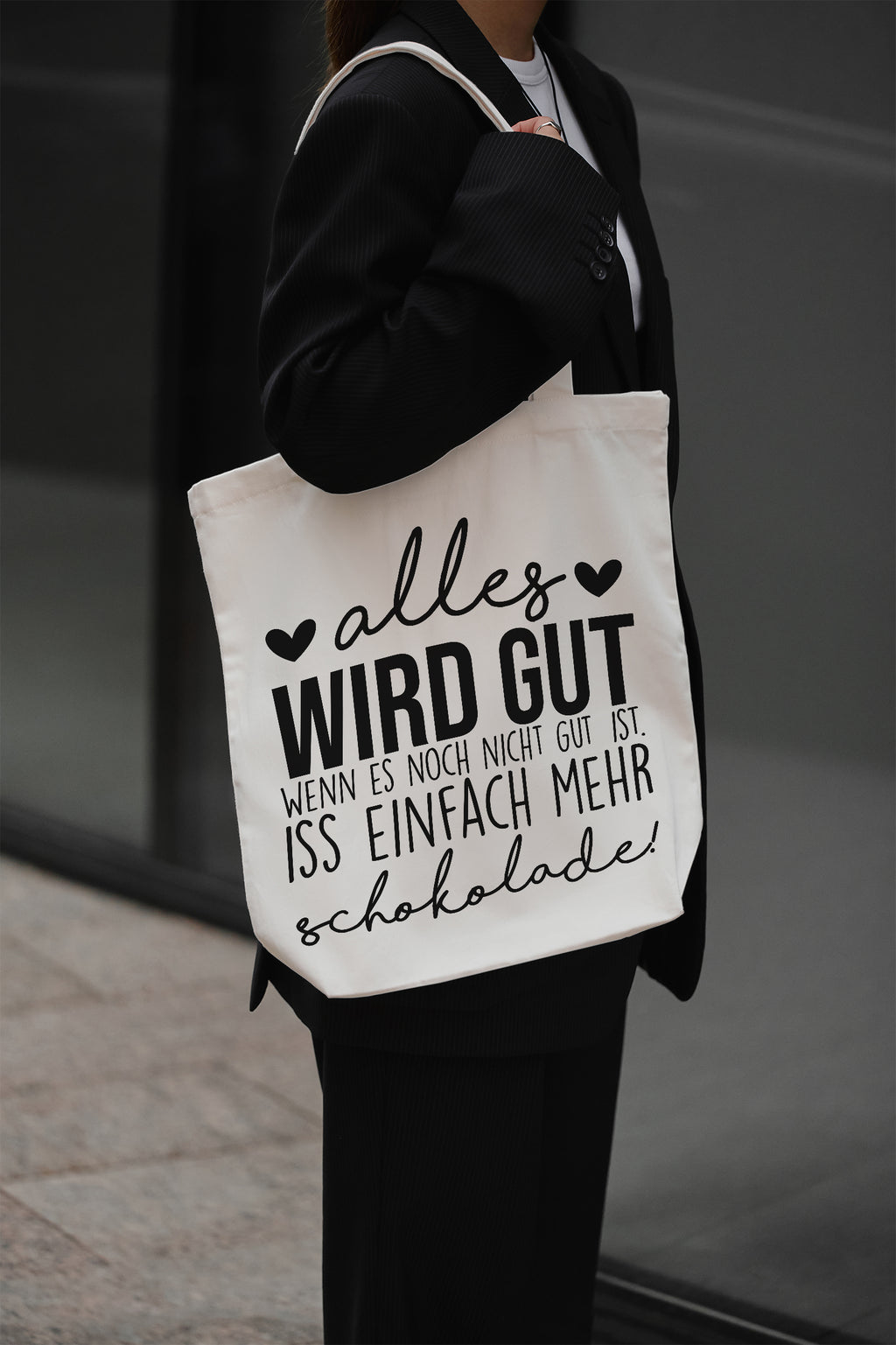 Alles wird gut wenn es noch nicht gut ist dann iss einfach schokolade Baumwollbeutel Shopper Stofftasche Geschenk Freundin BFF Valentinstag Galentinesday