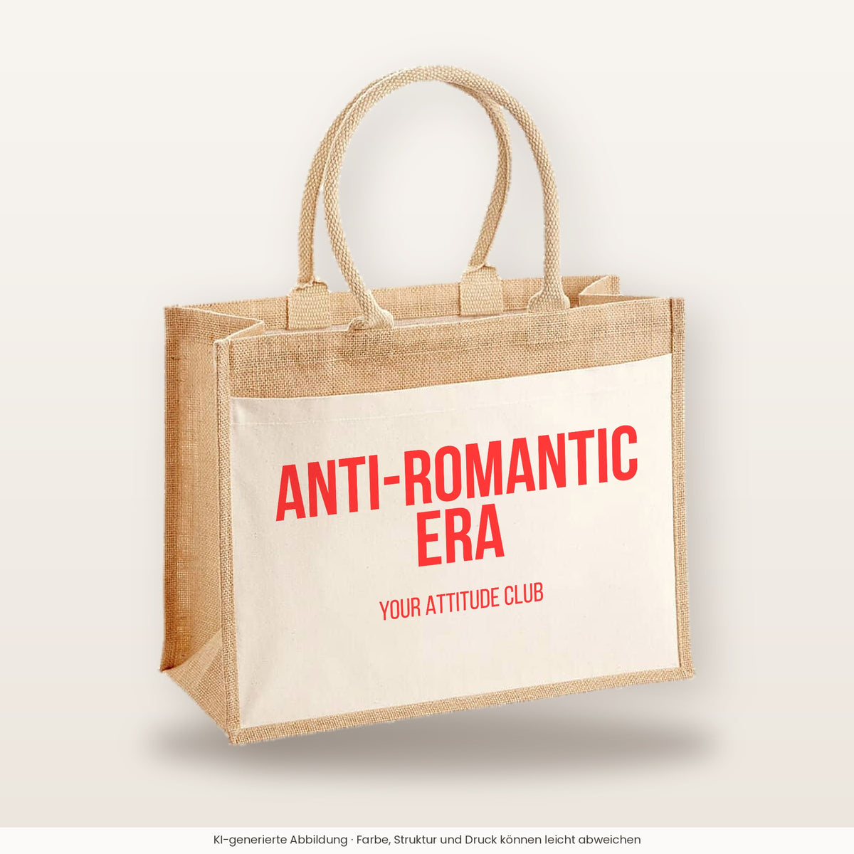 Anti-Romantic Era – Jutetasche mit Spruch, große Jutetasche, Produktansicht