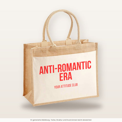 Anti-Romantic Era – Jutetasche mit Spruch, große Jutetasche, Produktansicht