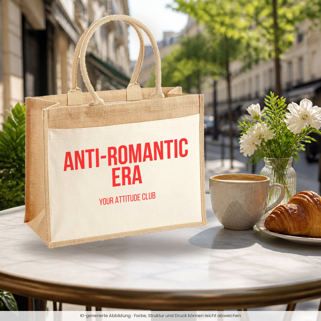 Anti-Romantic Era – Jutetasche mit Spruch, im Café