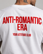 ANTI-ROMANTIC ERA – Unisex Statement T-Shirt Weiß mit rotem Backprint | freches Sprüche Shirt für Erwachsene