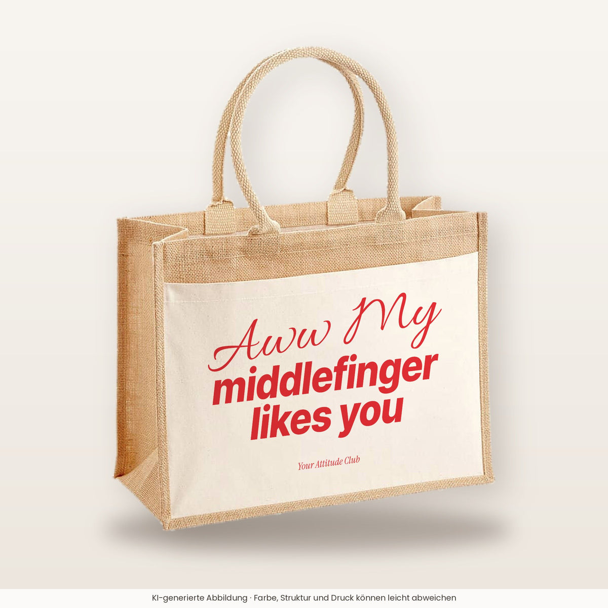 Aww My Middlefinger Likes You – Jutetasche mit Spruch, große Jutetasche, Produktansicht