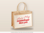 Aww My Middlefinger Likes You – Jutetasche mit Spruch, große Jutetasche, Detailansicht