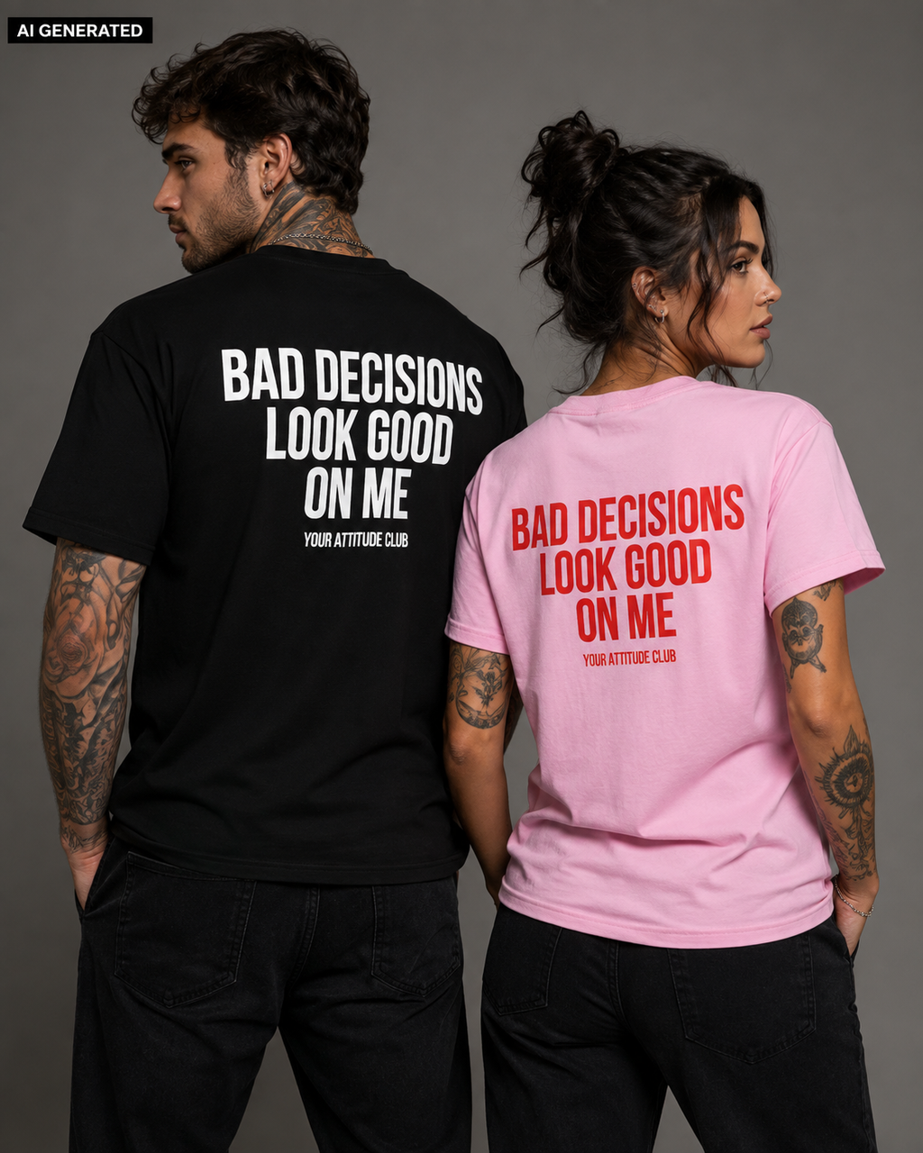BAD DECISIONS LOOK GOOD ON ME – Schwarzes Unisex T-Shirt mit weißem Backprint | Regular Fit Statement Shirt | Funny Sarcastic Shirt