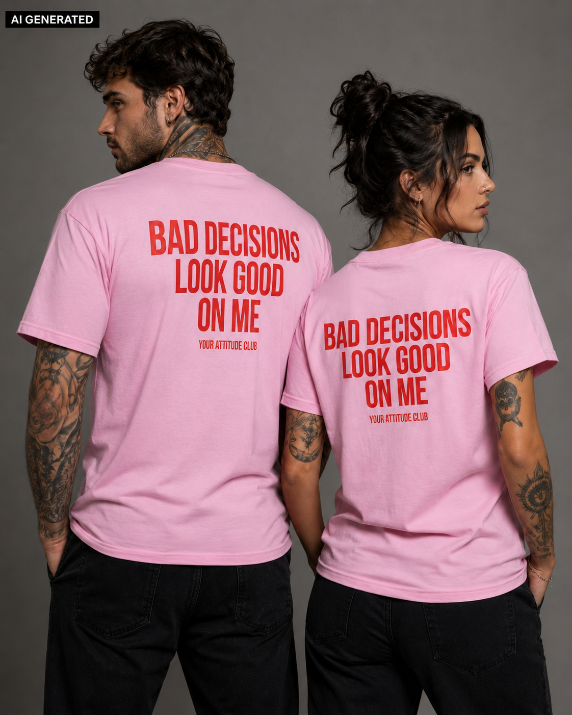 BAD DECISIONS LOOK GOOD ON ME – Weißes Unisex T-Shirt mit rotem Backprint | Regular Fit Statement Shirt | Funny Sarcastic Shirt