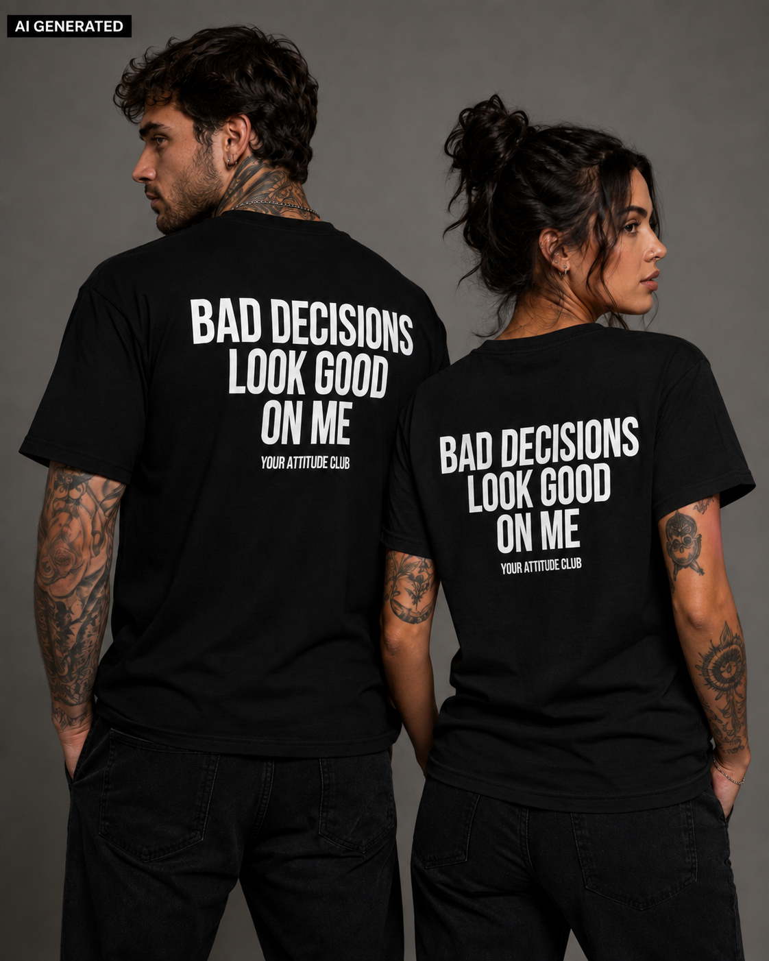 BAD DECISIONS LOOK GOOD ON ME – Weißes Unisex T-Shirt mit rotem Backprint | Regular Fit Statement Shirt | Funny Sarcastic Shirt