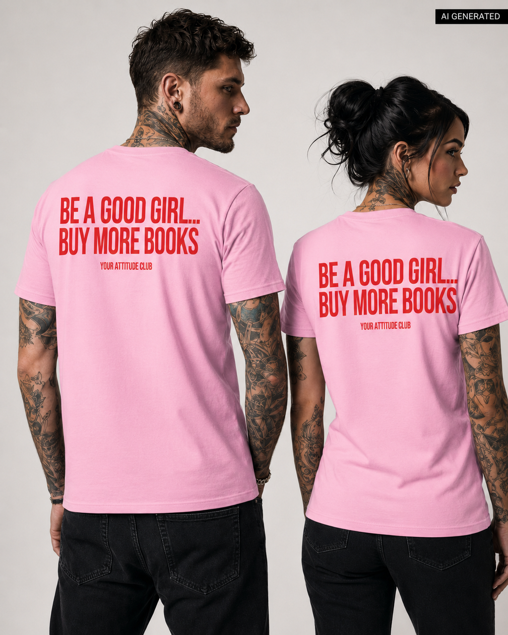BE A GOOD GIRL... BUY MORE BOOKS – Weißes Unisex T-Shirt mit rotem Backprint | Book Lover Shirt | BookTok Shirt | Regular Fit