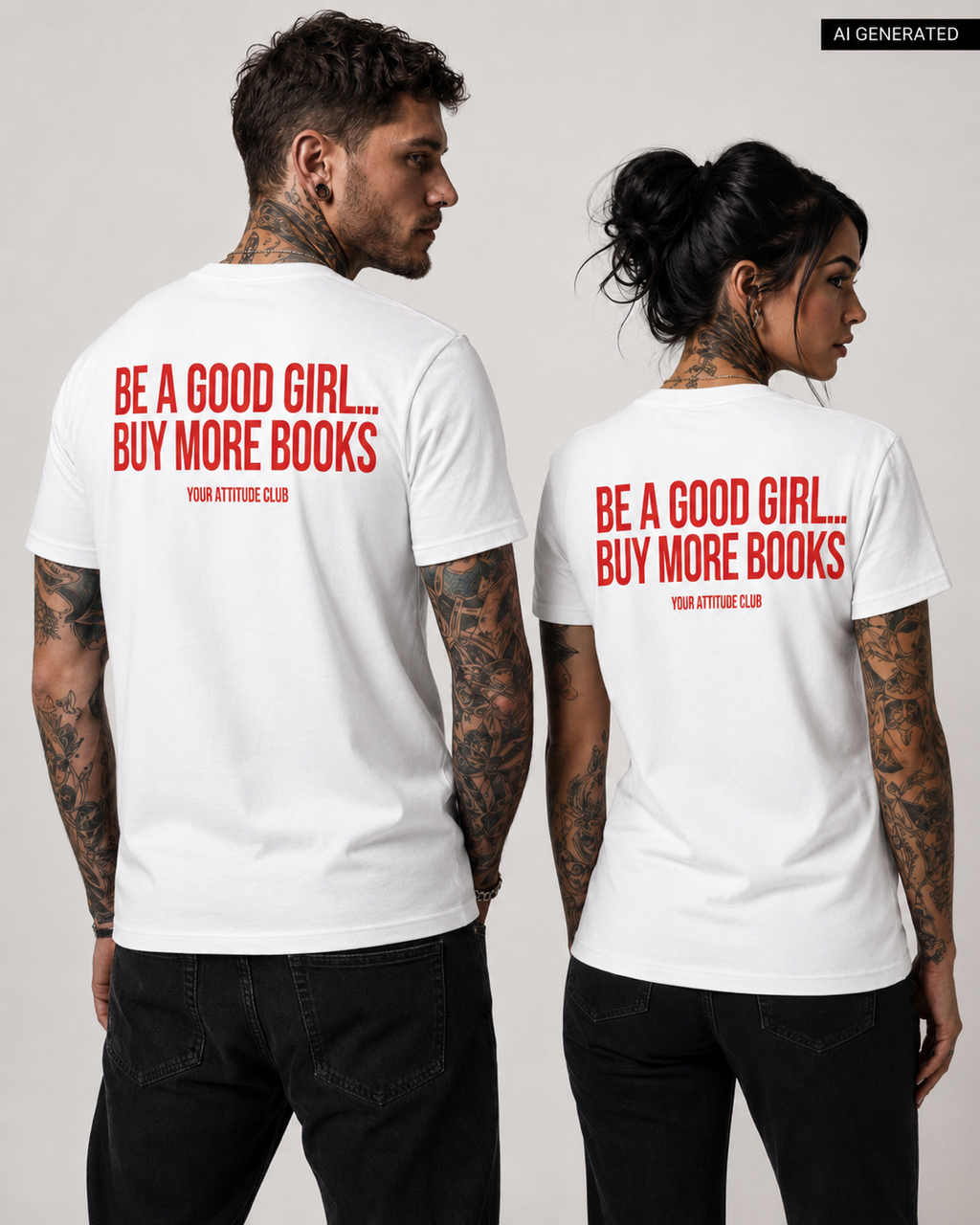 BE A GOOD GIRL... BUY MORE BOOKS – Weißes Unisex T-Shirt mit rotem Backprint | Book Lover Shirt | BookTok Shirt | Regular Fit