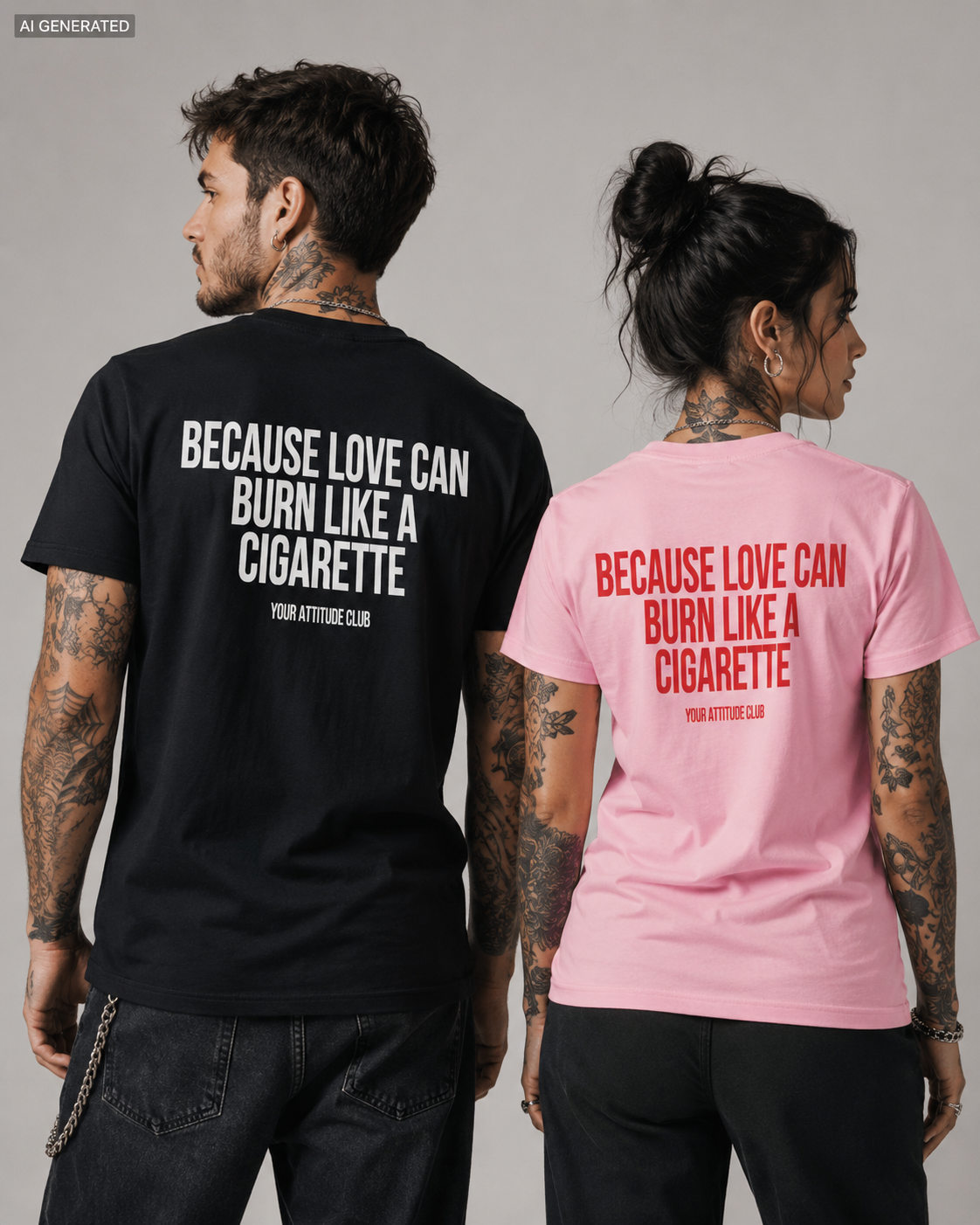 BECAUSE LOVE CAN BURN LIKE A CIGARETTE – Schwarzes Unisex T-Shirt mit weißem Backprint | Regular Fit Heartbreak Statement Shirt