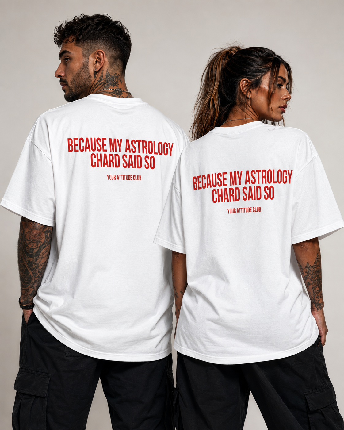 BECAUSE MY ASTROLOGY CHARD SAID SO – schwarzes Unisex Oversize Shirt mit weißem Backprint, lustiges Astro Statement T-Shirt, Sternzeichen Geschenk