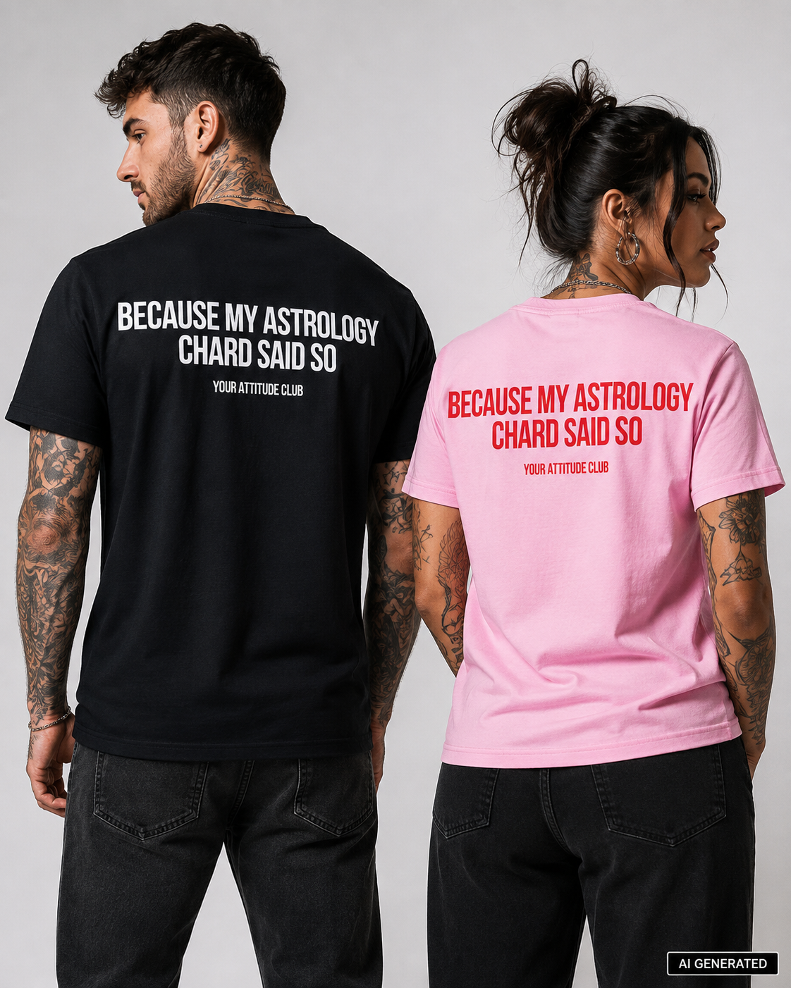 BECAUSE MY ASTROLOGY CHARD SAID SO – Weißes Unisex T-Shirt mit rotem Backprint | Astrology Zodiac Shirt | Regular Fit Statement Shirt