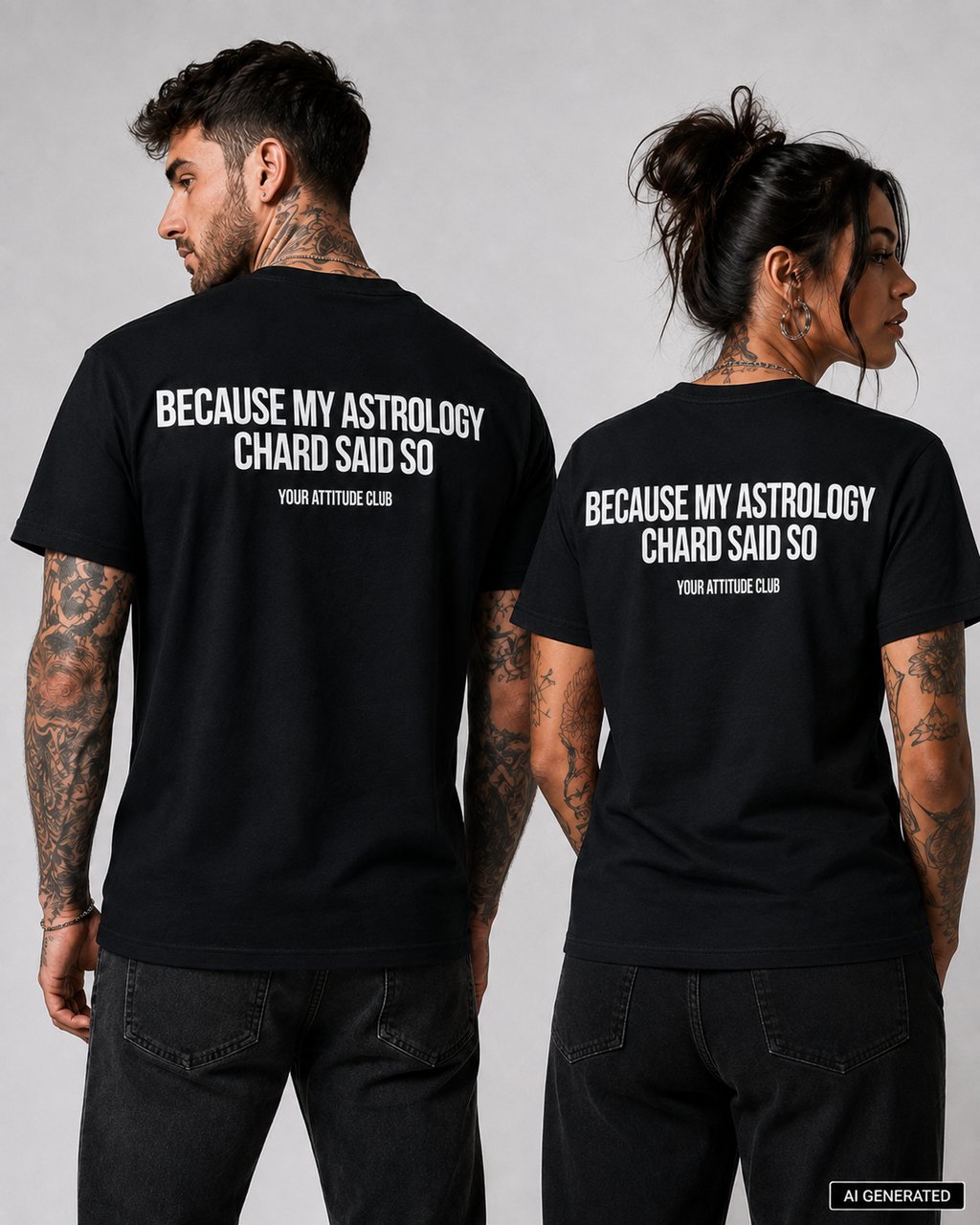 BECAUSE MY ASTROLOGY CHARD SAID SO – Rosa Unisex T-Shirt mit rotem Backprint | Astrology Zodiac Shirt | Funny Regular Fit Statement Shirt