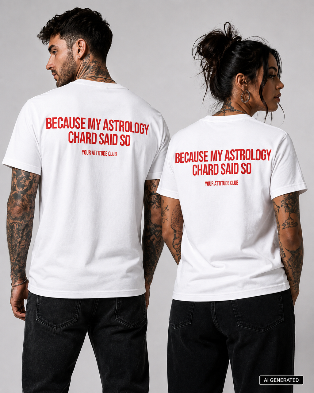 BECAUSE MY ASTROLOGY CHARD SAID SO – Rosa Unisex T-Shirt mit rotem Backprint | Astrology Zodiac Shirt | Funny Regular Fit Statement Shirt