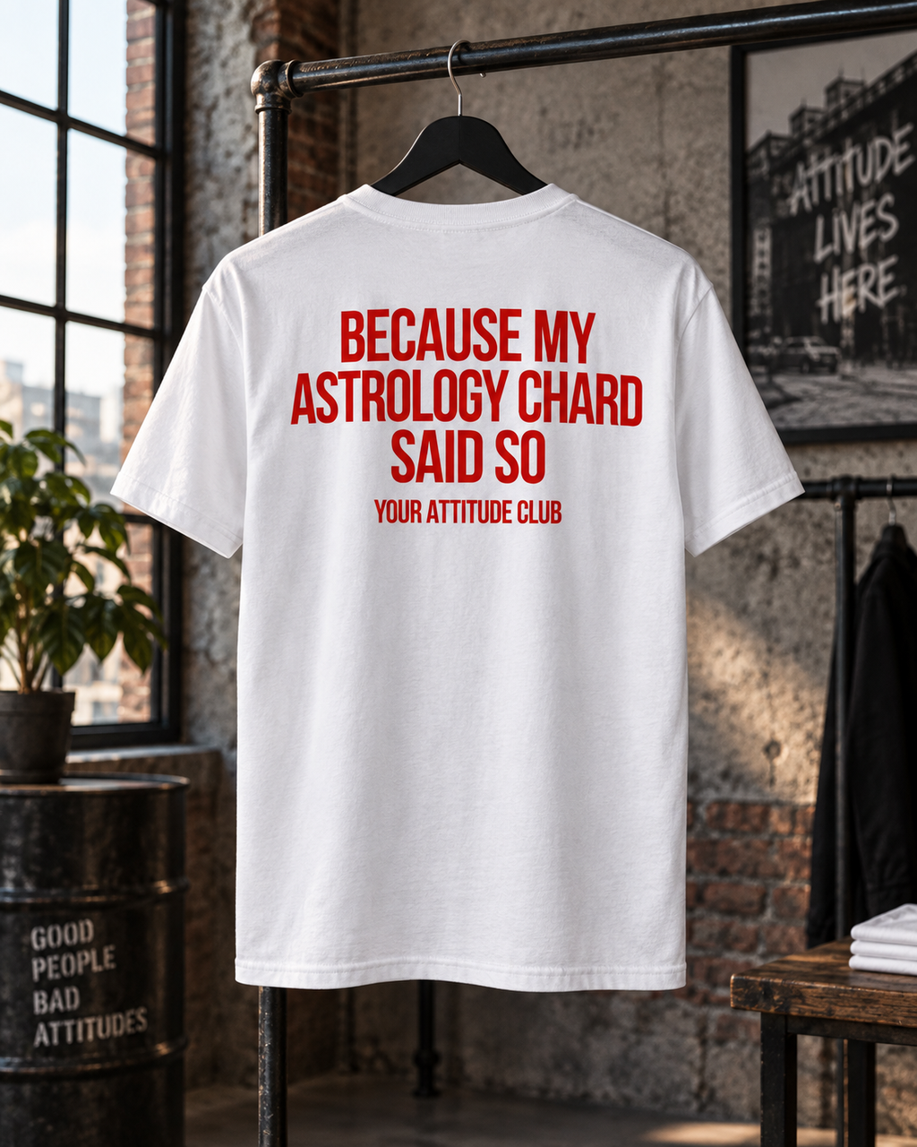 BECAUSE MY ASTROLOGY CHARD SAID SO – Unisex Statement T-Shirt Weiß mit rotem Backprint | lustiges Astrologie Sprüche Shirt