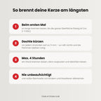 Kerzenpflege: erstes Abbrennen, Dochte kürzen, max. 4 Stunden brennen lassen