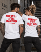 BIGGEST SL*T AT THE PLANT SHOP – Unisex Statement T-Shirt Weiß mit rotem Backprint | freches Pflanzen Sprüche Shirt