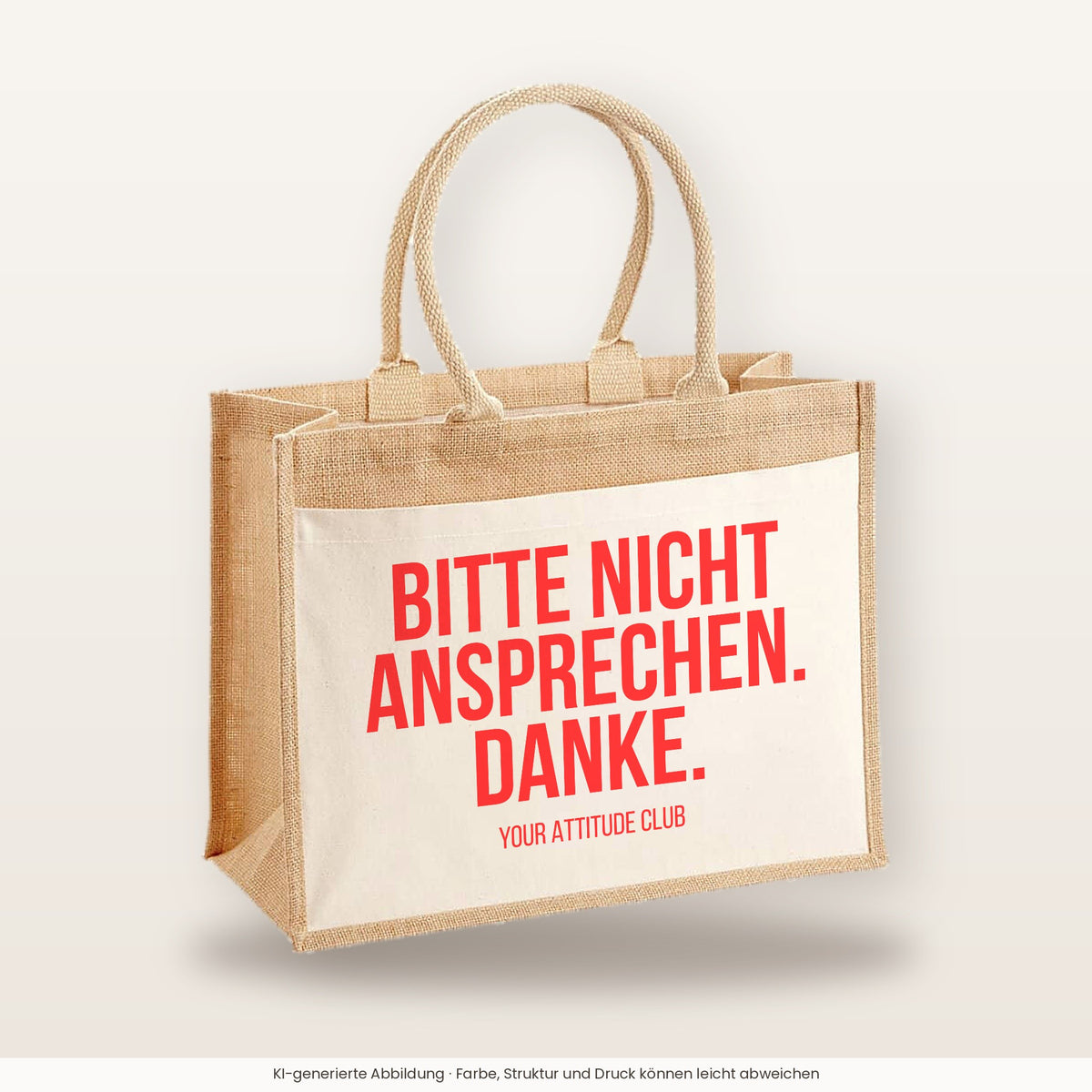Bitte nicht ansprechen. Danke. – Jutetasche mit Spruch, große Jutetasche, Produktansicht