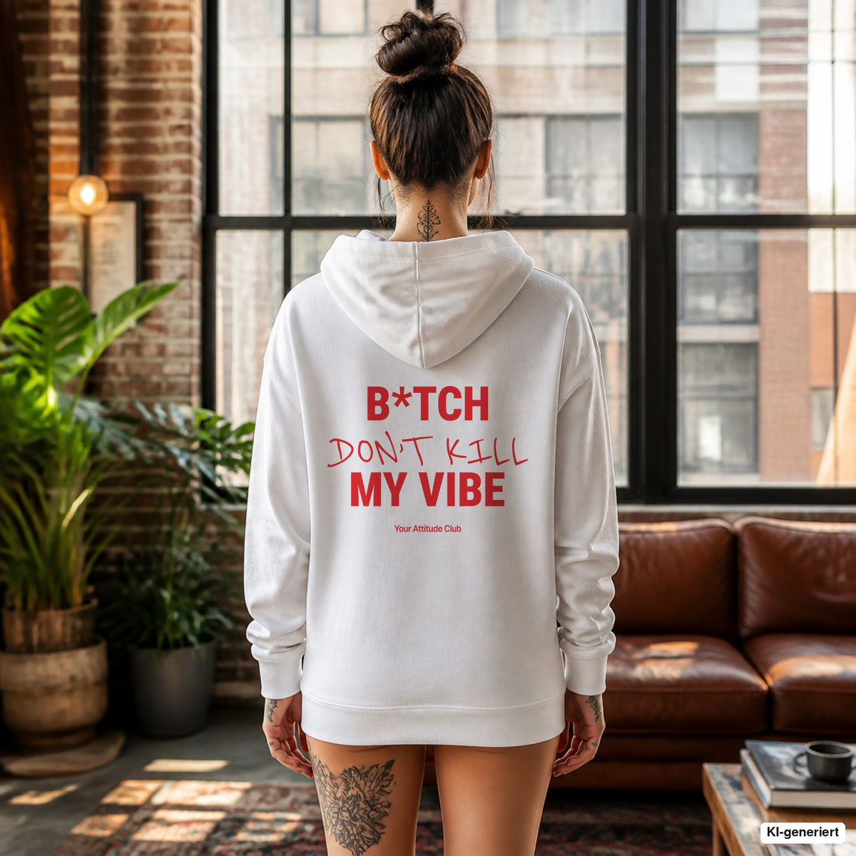 B*tch Don’t Kill My Vibe – weißer Hoodie mit rotem Backprint, Damen im Loft