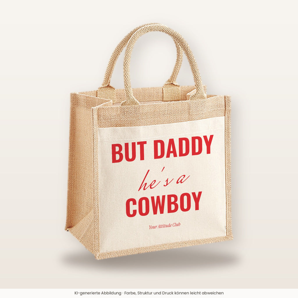 But Daddy he's a cowboy – Jutetasche mit Spruch, mittlere Jutetasche 30 × 30 cm
