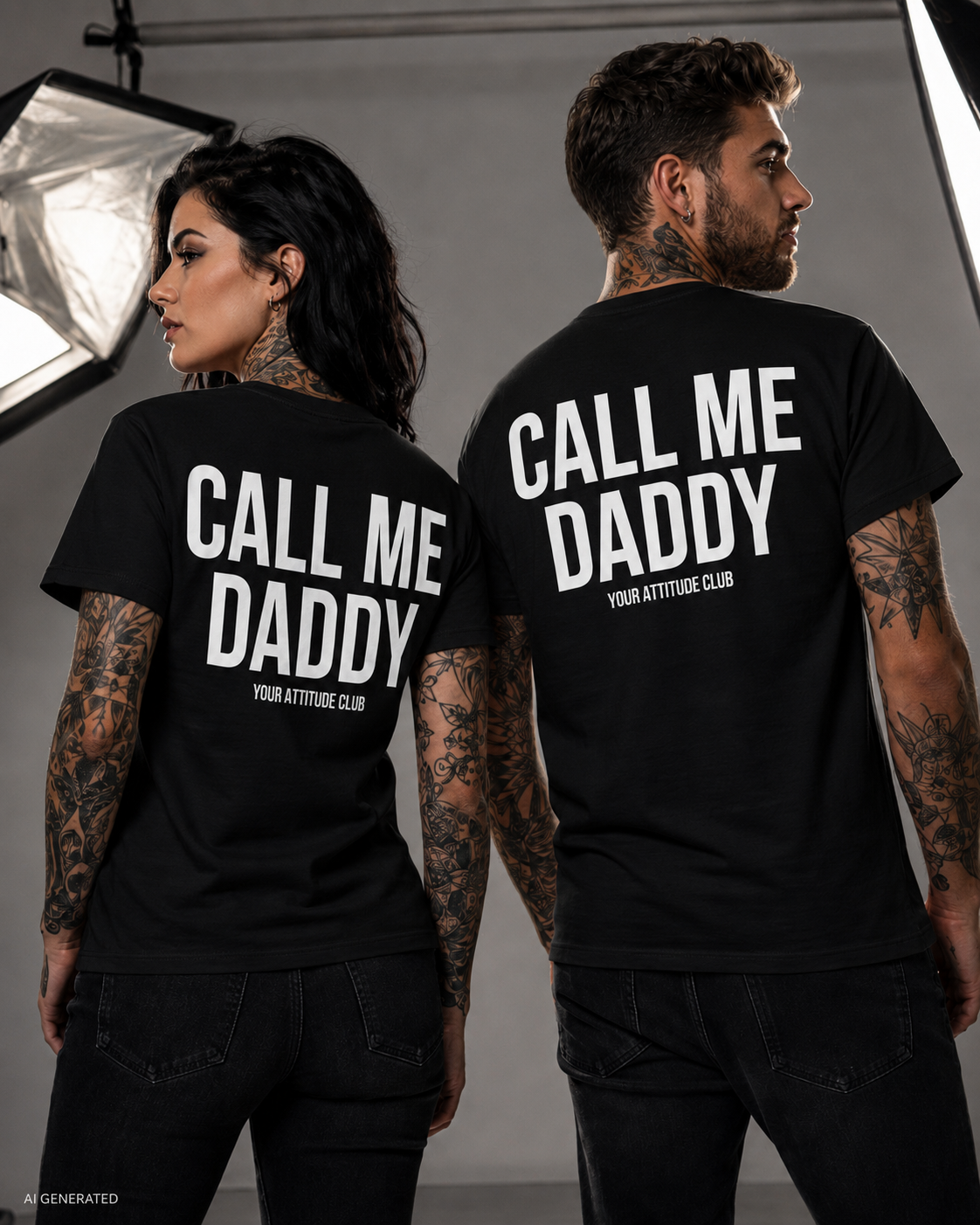 CALL ME DADDY – Schwarzes Unisex T-Shirt mit weißem Backprint | Regular Fit Statement Shirt | Flirty Adult Humor & Funny Couple Shirt