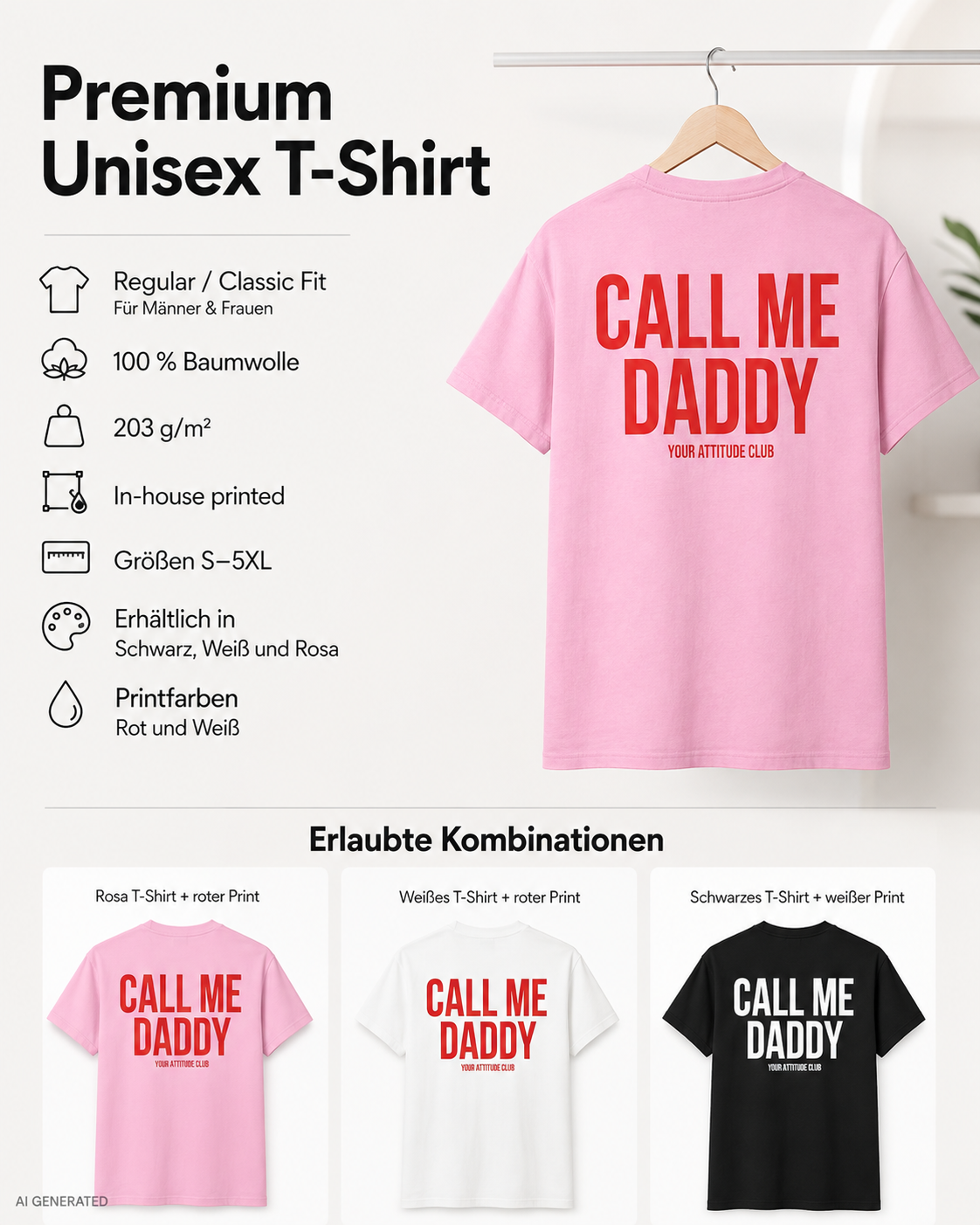 CALL ME DADDY – Schwarzes Unisex T-Shirt mit weißem Backprint | Regular Fit Statement Shirt | Flirty Adult Humor & Funny Couple Shirt