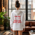 Can You See The Fuck You In My Smile – weißer Hoodie mit rotem Backprint, Damen im Loft