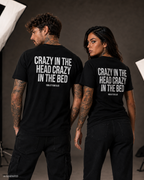 CRAZY IN THE HEAD CRAZY IN THE BED – Rosa Unisex T-Shirt mit rotem Backprint | Regular Fit Flirty Adult Humor & Funny Statement Shirt