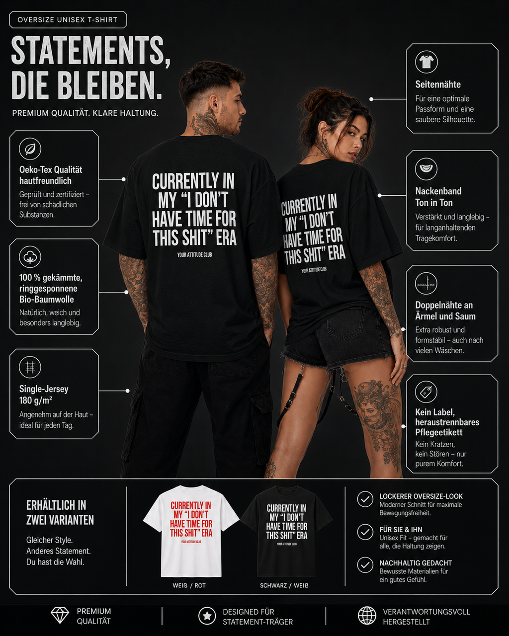 CURRENTLY IN MY “I DON’T HAVE TIME FOR THIS SHIT” ERA – weißes Unisex Oversize Shirt mit rotem Backprint, freches Statement T-Shirt, Streetwear Geschenk