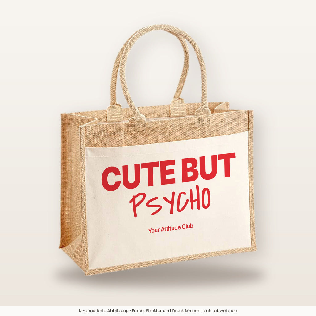 Cute But Psycho – Jutetasche mit Spruch, große Jutetasche, Produktansicht