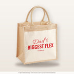 Dad’s Biggest Flex – Jutetasche mit Spruch, mittlere Jutetasche 30 × 30 cm