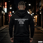 Der Weihnachtsmann kommt nur einmal im Jahr. Typisch Mann – schwarzer Hoodie mit weißem Backprint, Herren in der Stadt bei Nacht